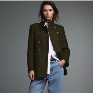 Zara Manteco Olive Double-Breasted Women's Coat. Never worn . Size XS